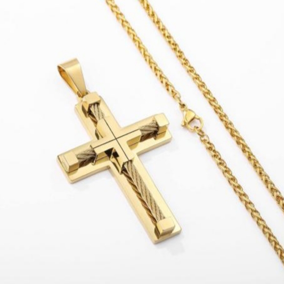 Men's Necklace, 316L Stainless Steel Christian Cross, Sturdy Necklace - Picture 2 of 4